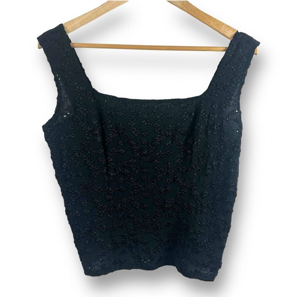 Dressbarn Womens XL Floral Embroidered Lace Sleeveless Blouse Black Coquette New